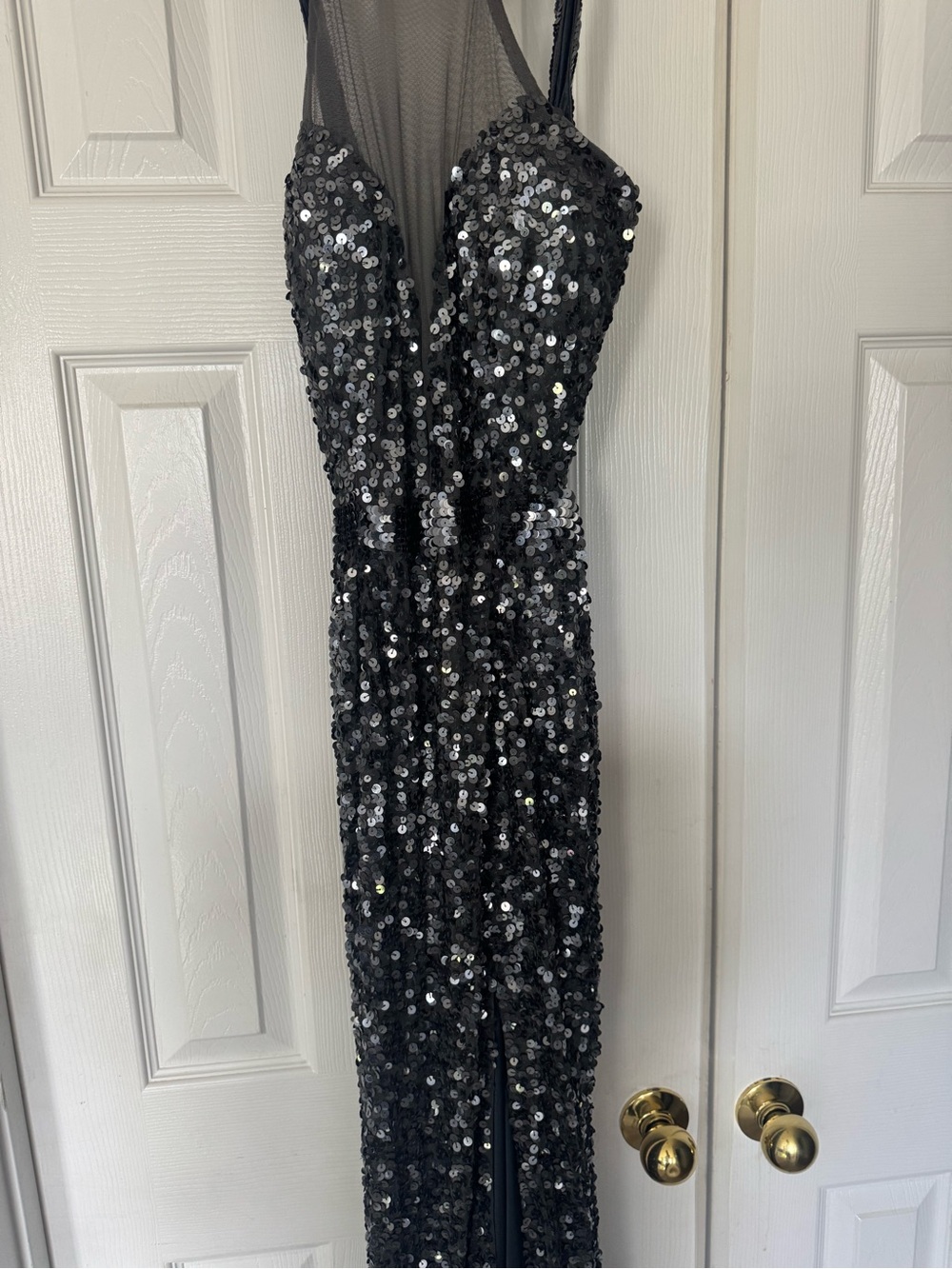 Primavera Couture Charcoal Grey Sequin Mesh Gown